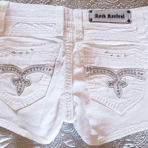 Rock Revival Distressed Jean Shorts with Crystal Gems